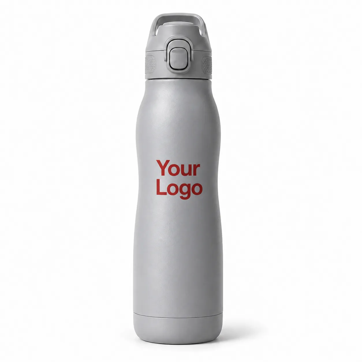Silver Push Button Metal Water Bottle