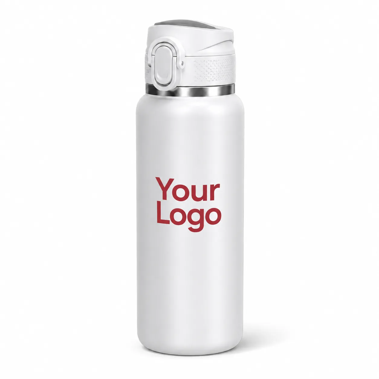 White Flip Cap Metal Water Bottle